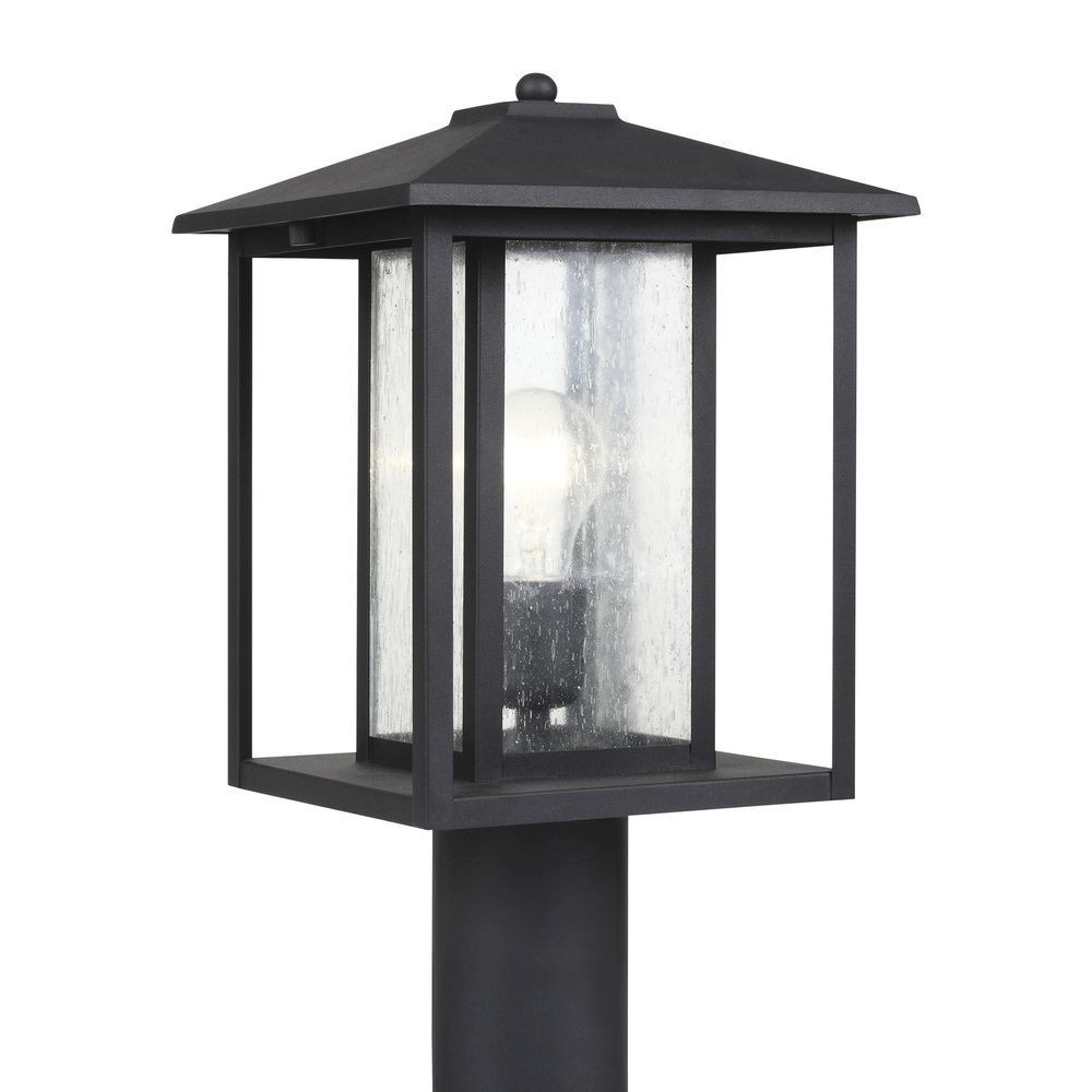 One Light Outdoor Post Lantern With Clean-Crisp Lines In Weathered Pewter With Clear Seeded Glass Made Of Aluminum - Size L9 W9 H15 - 73-BEL-1001905