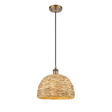 Woven Rattan 1 Light Mini Pendant 10.75 and 12 Inch Wide by Innovations - 516-1P-RBD-12