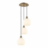 White Venetian 3 Light Steel Cord Hung Medium Pendant by Innovations - 113B-3P-G1217-8