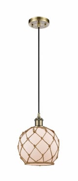 Farmhouse Rope 1 Light Cord Hung Small Pendant 10 Inch Tall by Innovations - 516-1P-G12-8R