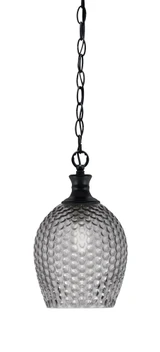 Zola 1 Light Smoke Textured Glass Chain Hung Small Pendant by Toltec - 96-BN-4902