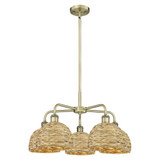 Woven Rattan 5 Light Stem Hung Chandelier 26.5 Inch Wide by Innovations - 516-5CR-RBD-8