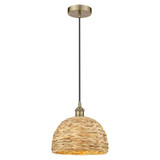 Woven Rattan 1 Light Cord Hung Mini Pendant 10.75 Inch by Innovations - 616-1P-RBD-12