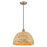 Woven Rattan 1 Light Cord Hung Mini Pendant 15.75 Inch Wide by Innovations - 616-1P-RBD-16