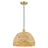Woven Rattan 1 Light Cord Hung Mini Pendant 15.75 Inch Wide by Innovations - 616-1P-RBD-16