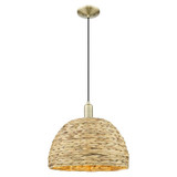 Woven Rattan 1 Light Cord Hung Mini Pendant 13.38 Inch Tall by Innovations - 716-1P-RBD-16
