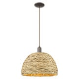 Woven Rattan 1 Light Cord Hung Mini Pendant 13.38 Inch Tall by Innovations - 716-1P-RBD-16