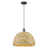 Woven Rattan 1 Light Cord Hung Mini Pendant 13.38 Inch Tall by Innovations - 716-1P-RBD-16