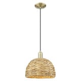 Woven Rattan 1 Light Cord Hung Mini Pendant 12 Inch Wide by Innovations - 716-1P-RBD-12