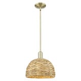 Woven Rattan 1 Light Stem Hung Mini Pendant 11.38 Inch Tall by Innovations - 716-1S-RBD-12