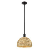 Woven Rattan 1 Light Stem Hung Mini Pendant 11.38 Inch Tall by Innovations - 716-1S-RBD-12