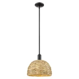 Woven Rattan 1 Light Stem Hung Mini Pendant 11.38 Inch Tall by Innovations - 716-1S-RBD-12