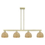 Woven Rattan 4 Light Stem Hung Island 9.63X 50.75 Inch Wide by Innovations - 716-4I-RBD-8