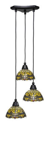 Europa 3 Light Steel Medium Pendant 14 Inch Wide by Toltec - 28-14-7-