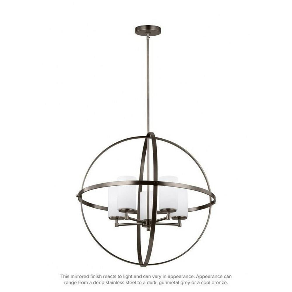 Five Light Interlocking-Spherical Chandelier In Satin Bronze With Etched/White Inside Glass Made Of Steel-27X27.25 Inches - 73-BEL-2893427