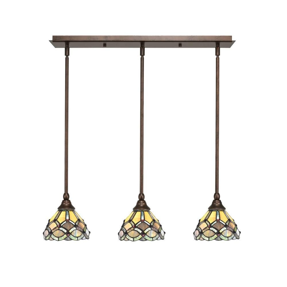 3 Light Stem Hung Linear Pendant 7 x 26.75 Inch by Toltec 25-BRZ-9435