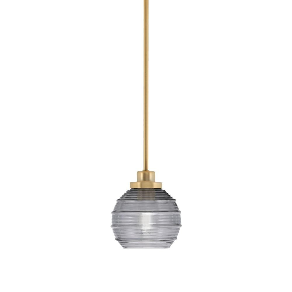 Odyssey 1 Light Smoke Ribbed Glass Stem Hung Small Pendant by Toltec - 2601-NAB-5112