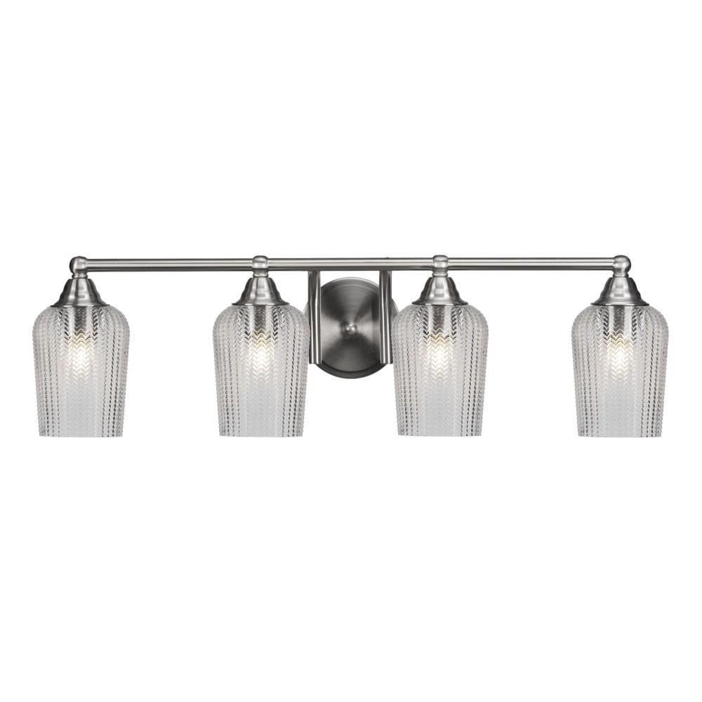 Paramount 4 Light Textured Glass Vanity Light 30.5 Inch Length by Toltec - 3424-BN-4250