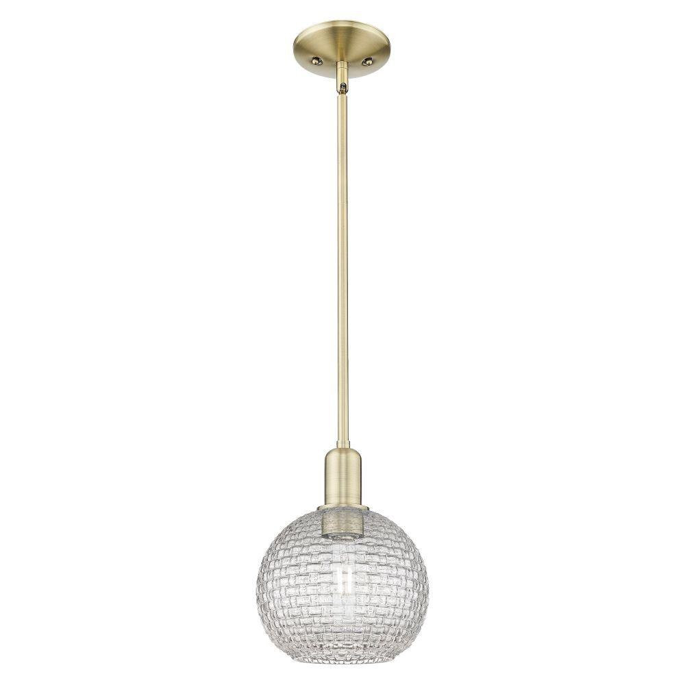 Athens 1 Light Basketweave Stem Hung Mini Pendant 10.63 Inch by Innovations - 716-1S-G122C-8