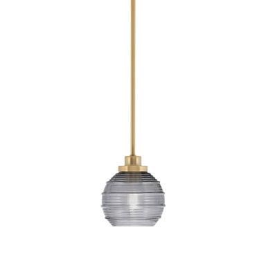 Odyssey 1 Light Smoke Ribbed Glass Stem Hung Small Pendant by Toltec - 2601-NAB-5112