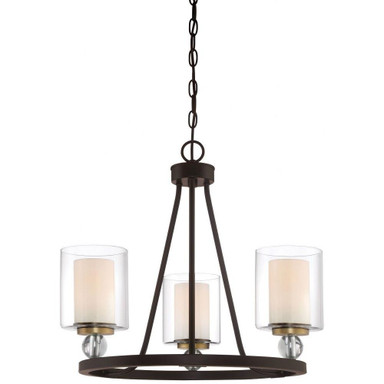 Woodstock Hey - Chandelier 3 Light Painted Bronze/Natural Brushed Brass in Transitional Style - 19 inches tall by 22 inches wide - 57-BEL-621161