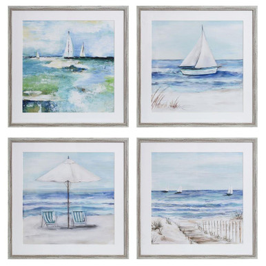 Beach Front Framed Canvas Wall Art (Set of 4) 24 Inch Tall by Stylecraft - WI344371DS