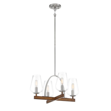 Salisbury Square - Convertible Chandelier 4 Light Koa Wood/Pewter Steel/Glass - 15.63 inches tall by 20 inches wide - 57-BEL-4237639