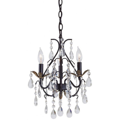 Mini Chandelier 3 Light Castlewood Walnut/Silver in Traditional Style - 18.25 inches tall by 13.25 inches wide - 57-BEL-2254668
