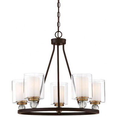 Woodstock Hey - Chandelier 5 Light Painted Bronze/Natural Brush Brass Glass in Transitional Style - 22 inches tall by 25.5 inches wide - 57-BEL-3098335