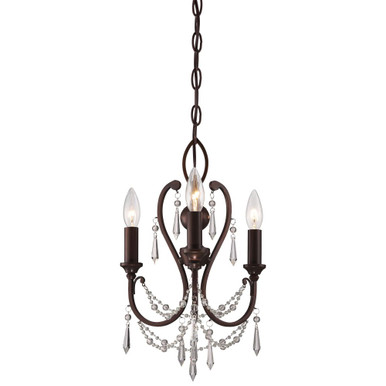 Mini Chandelier 3 Light Vintage Bronze in Traditional Style - 16.5 inches tall by 11.5 inches wide - 57-BEL-2254657