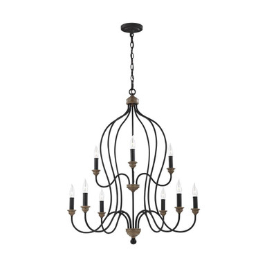 Traditional Nine Light Chandelier in Dark Weathered Zinc Weathered Oak Finish