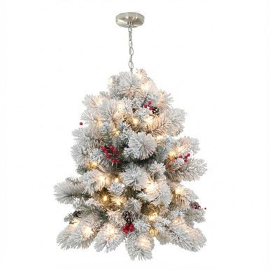 SkyPlug Pre Lit Flocked Ceiling Christmas Tree Medium Chandelier - 3209