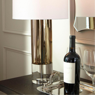  1 Light Table Lamp with Clear Crystal & Gold Ceramic Pillar Base by BSH
