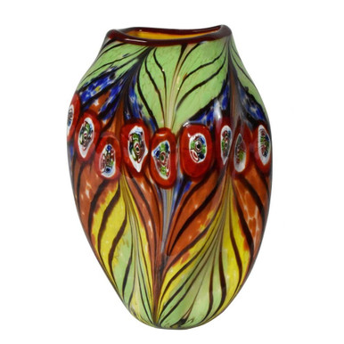 Peacock Feather 12 Inch Hand Blown Art Glass Vase by Dale Tiffany - AV15209