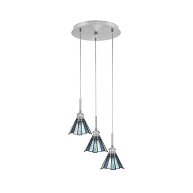 Array 3 Light Seaice Art Glass Medium Pendant by Toltec - 1818-BN-9325