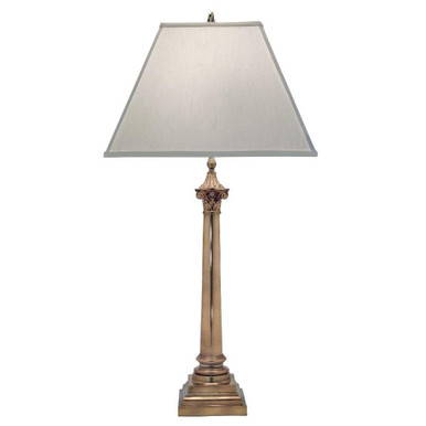 33 Inch High Aged Brass Black Corinthian Capital Table Lamp by Stiffel - TL-A820-6713-AGB