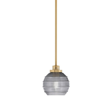 Odyssey 1 Light Smoke Ribbed Glass Stem Hung Small Pendant by Toltec - 2601-NAB-5112