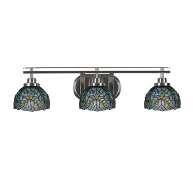 Odyssey 3 Light Art Glass Vanity Light 28.75 Inch Length by Toltec - 2613-BN-9925