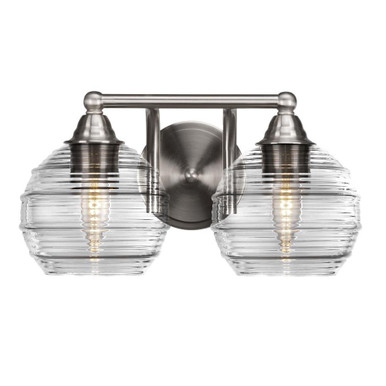 Paramount 2 Light Ribbed Glass Vanity Light 14.25 Inch Length by Toltec - 3422-BN-5110