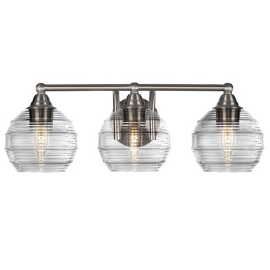 Paramount 3 Light Ribbed Glass Vanity Light 22.5 Inch Length by Toltec - 3423-BN-5110
