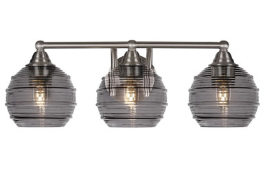 Paramount 3 Light Ribbed Glass Vanity Light 22.5 Inch Length by Toltec - 3423-BN-5110