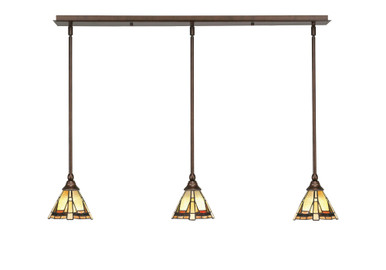 3 Light Stem Hung Linear Pendalier 7.25 x 38.5 Inch by Toltec 36-BRZ-9345 - 36-BRZ-9345