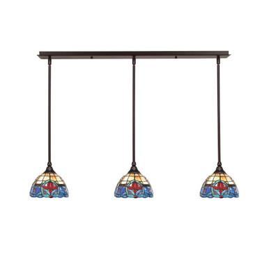 3 Light Stem Hung Linear Pendalier 6.5 x 38.5 Inch by Toltec 36-BRZ-9355 - 36-BRZ-9355