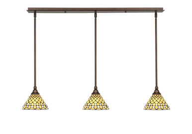 3 Light Stem Hung Linear Pendalier 6.5 x 39.25 Inch by Toltec 36-BRZ-9415 - 36-BRZ-9415