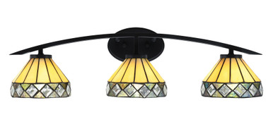 Kurve 3 Light Art Glass Vanity Light 29 Inch Length by Toltec - 3723-MB-9125