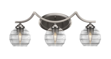 Zilo 3 Light Ribbed Glass Vanity Light 23 Inch Length by Toltec - 553-23-95