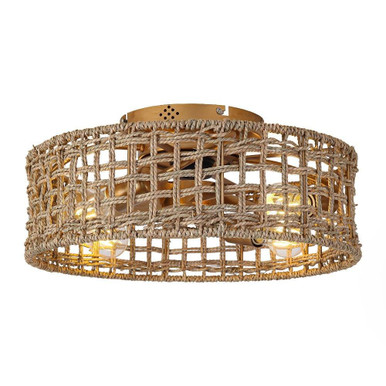 5 Blade Rattan Flush Ceiling Fan with Light Kit 17.8 Inch by BSH - 2615-BEL-5329243