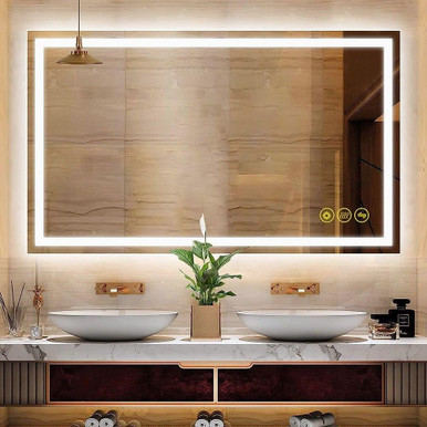GlareGuard LED Rectangular Anti Fog Backlit Vanity Mirror 60 Inch by Brio - ANE069