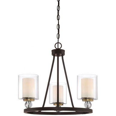 Woodstock Hey - Chandelier 3 Light Painted Bronze/Natural Brushed Brass in Transitional Style - 19 inches tall by 22 inches wide - 57-BEL-621161