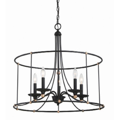St Albans Row - Chandelier 5 Light Farm House White/Gilded Gold Steel - 24 inches tall by 25 inches wide - 57-BEL-978063
